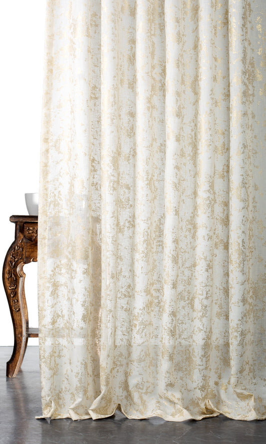 Metallic Print Semi-Sheer Home Décor Fabric Sample (White/ Golden)