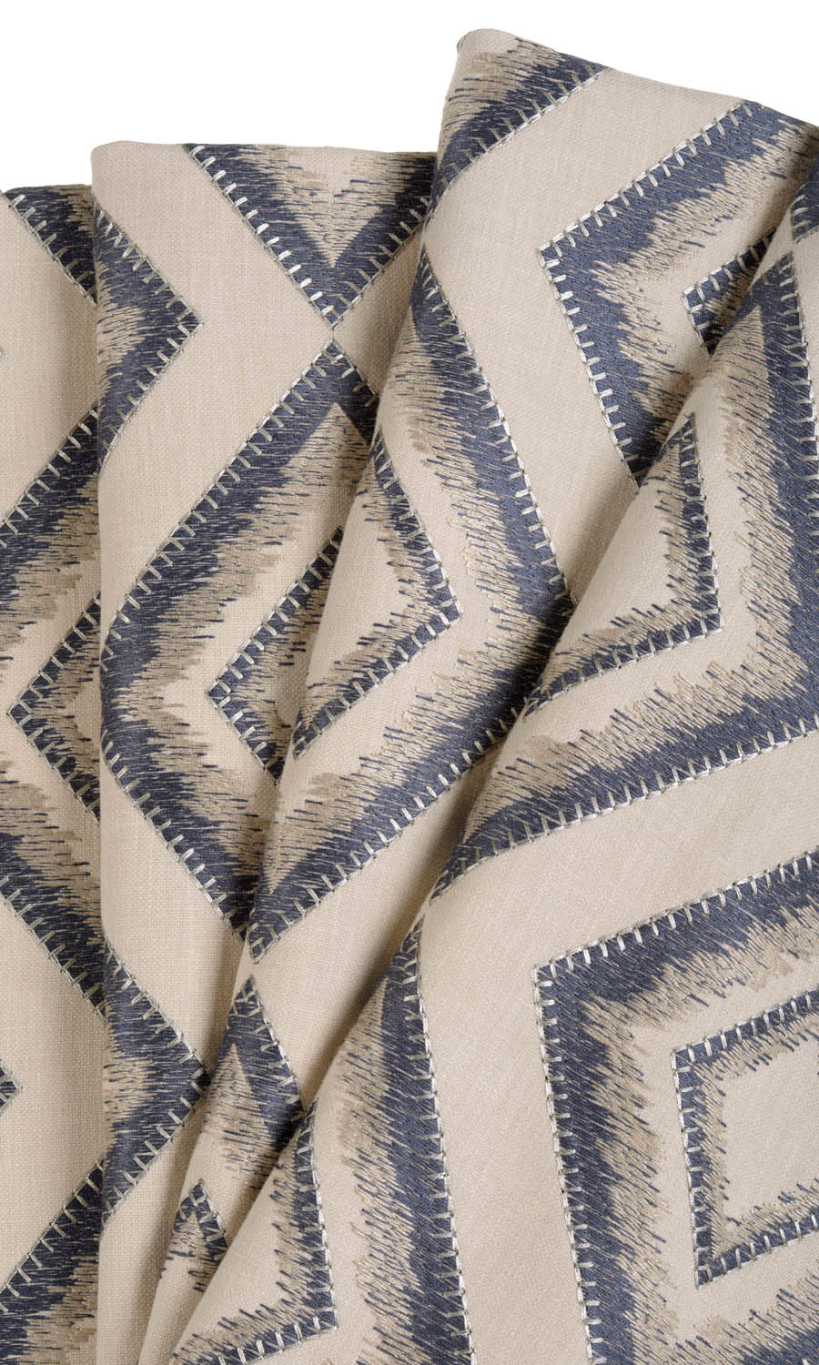 Embroidered Home Textile Fabric Material Sample (Oyster Beige/ Navy Blue)