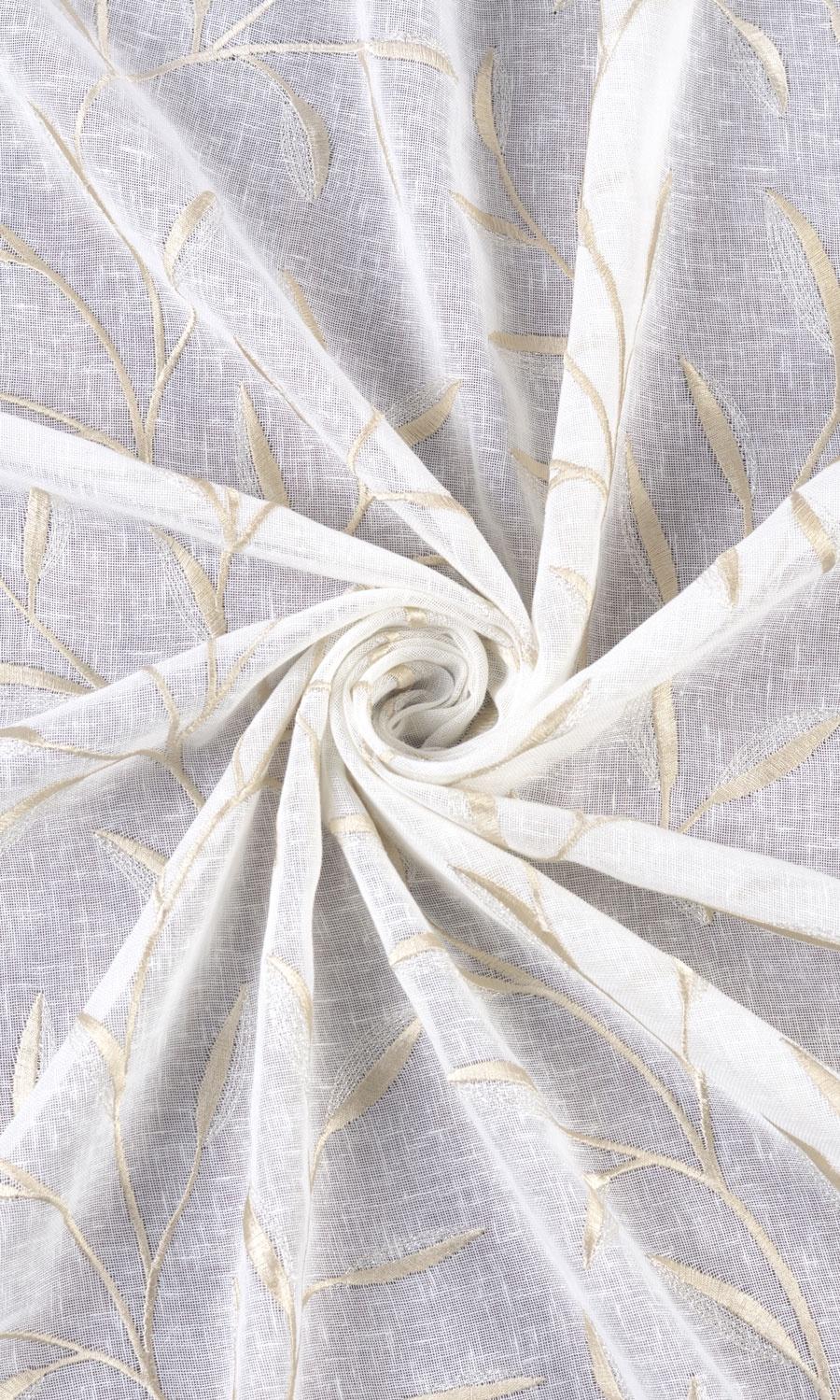 Sheer Floral Embroidered Fabric Material By the Metre (White/ Beige)