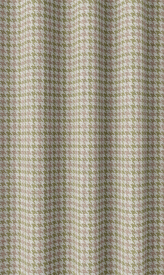 Houndstooth Patterned Home Décor Fabric By the Metre (Green & Pink)