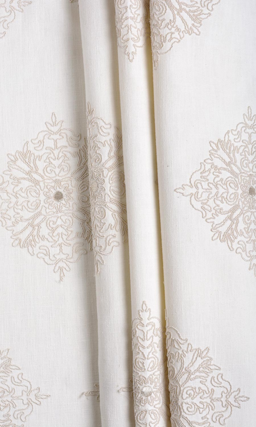 Poly-Linen Embroidered Blinds (White/ Cream) Extra Long Short Wide