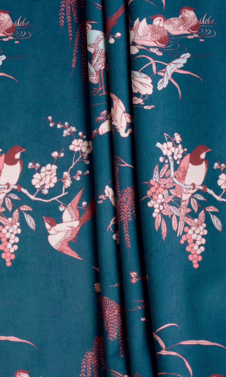 Chinoiserie Toile Velvet Roman Blinds & Window Shades (Blue/ Pink)