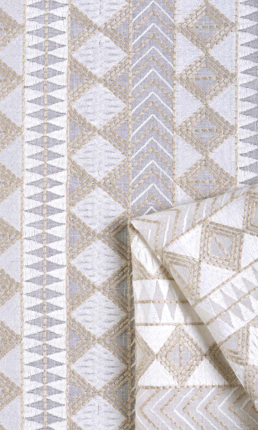 Geometric Patterned Sheer Blinds (White/ Beige) Extra Long Short Wide
