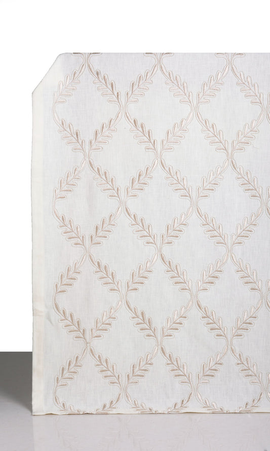 Poly-Linen Embroidered Home Décor Fabric Sample (White/ Cream)