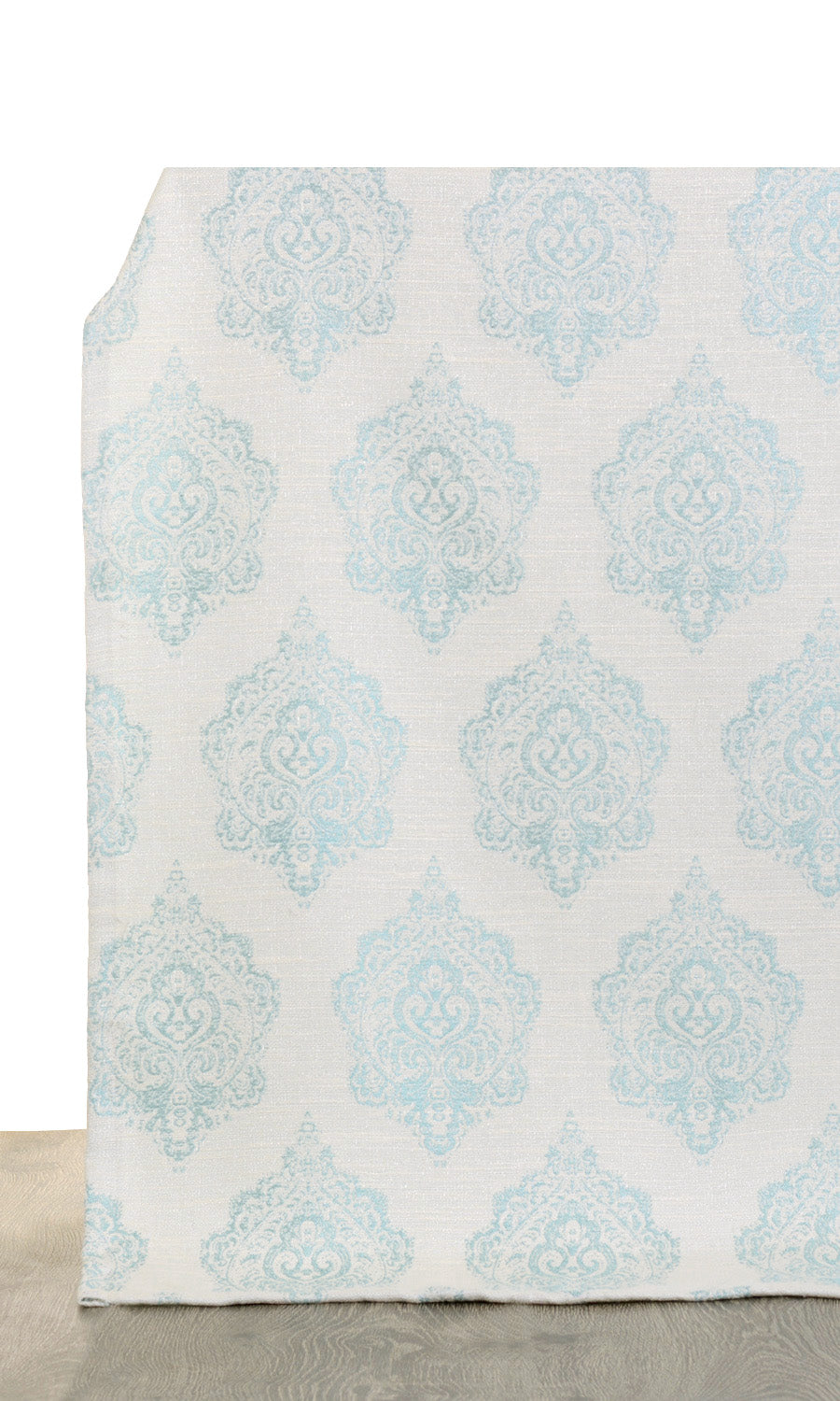 Damask Poly-Cotton Window Treatments Fabric By the Metre (White/ Blue)