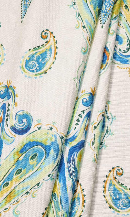 Paisley Print Roman Shades (Green/ Blue)