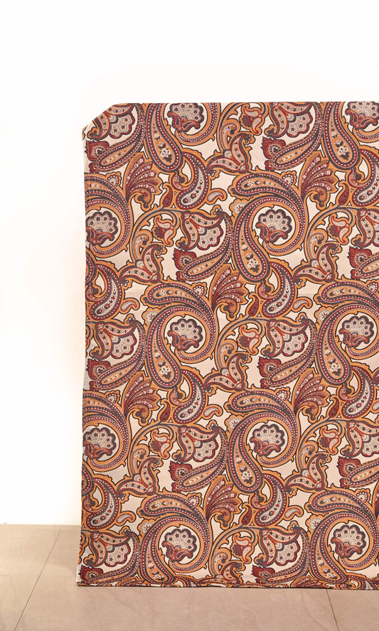 Paisley Home Décor Fabric Sample (Brown/ Russet Red/ Deep Yellow)