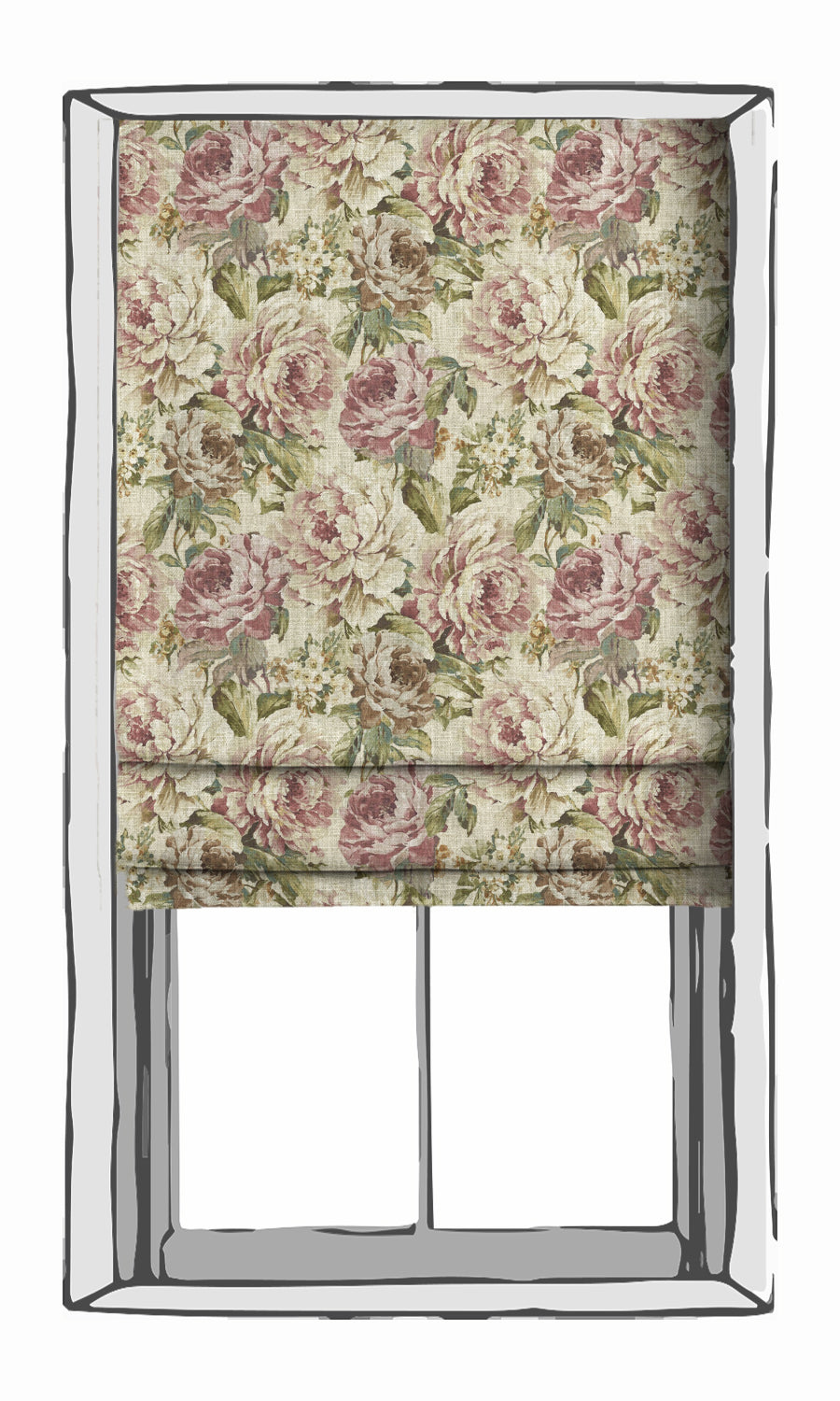 Floral Roman Shades (Ivory/ Green/ Pink) for Living, Bedroom, Kitchen, Bathroom