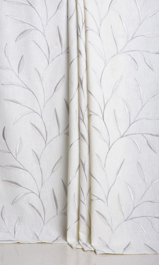 Floral Embroidery Home Décor Fabric Sample (White/ Cream)