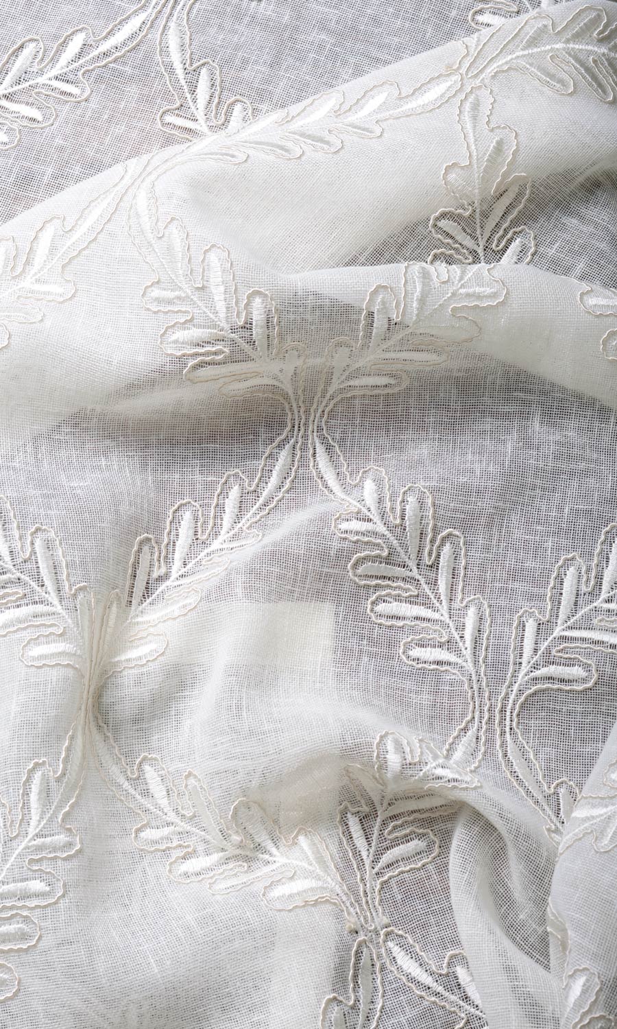 Sheer Floral Embroidery Home Textile Fabric Material Sample (White/ Cream)