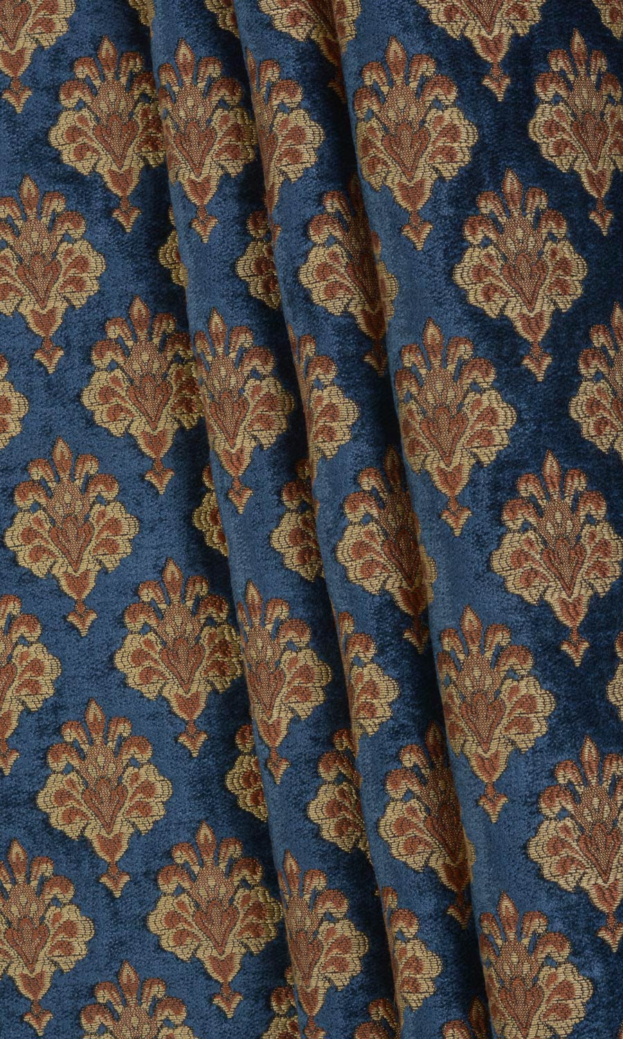 Velvet Roman Blinds (Navy Blue and Gold) Extra Long Short Wide