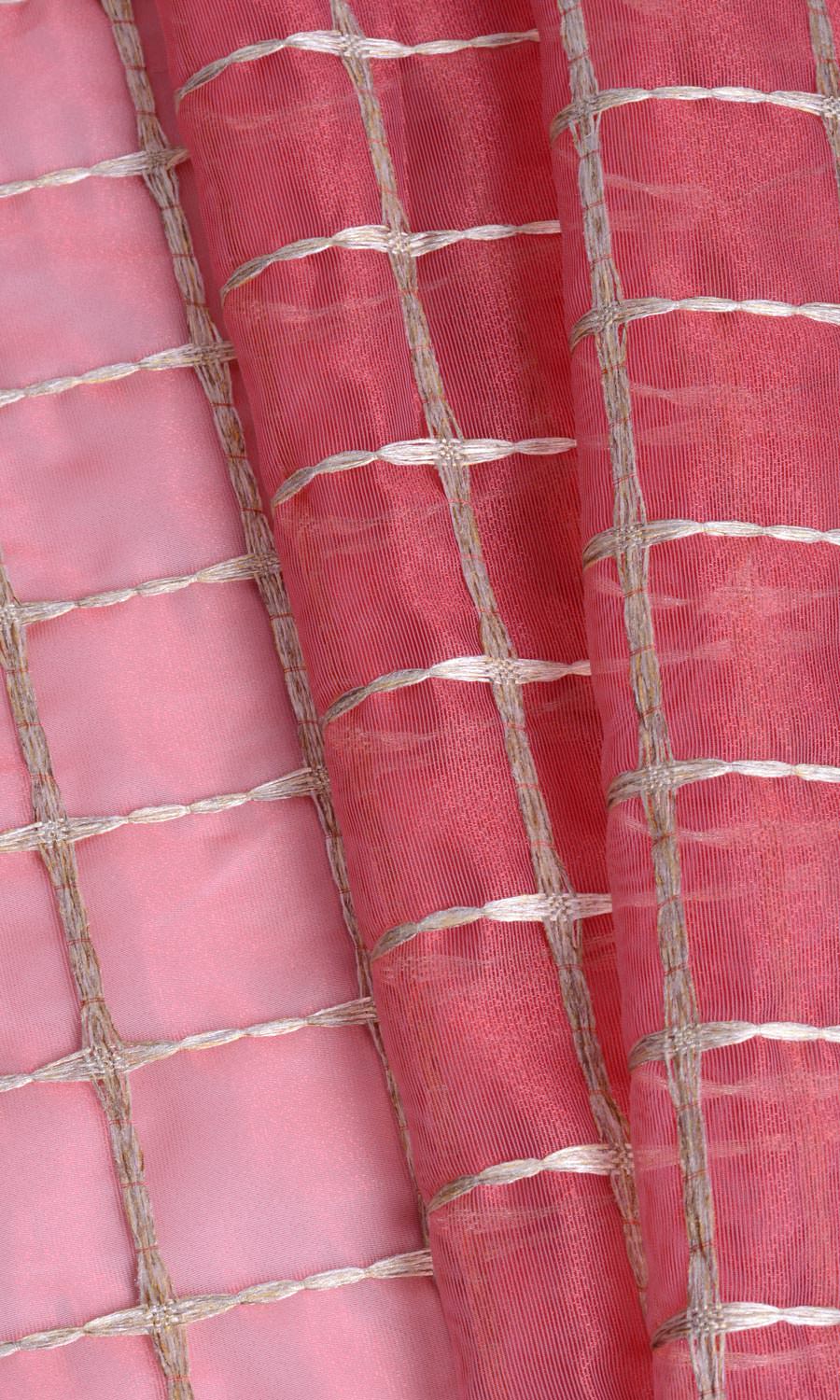 Checked Sheer Flat, Plain, Fake, Faux, European Relaxed Roman Blinds (Coral Red/ Pink/ Gold)