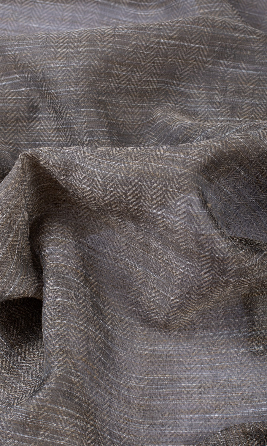 Herringbone Sheer Fabric By the Metre for Roman Blinds & Shades (Grey/ Coffee Brown)
