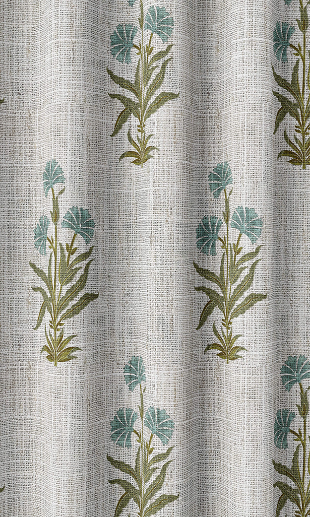 Modern Floral Home Textile Fabric Material Sample (Green/ Blue/ White)