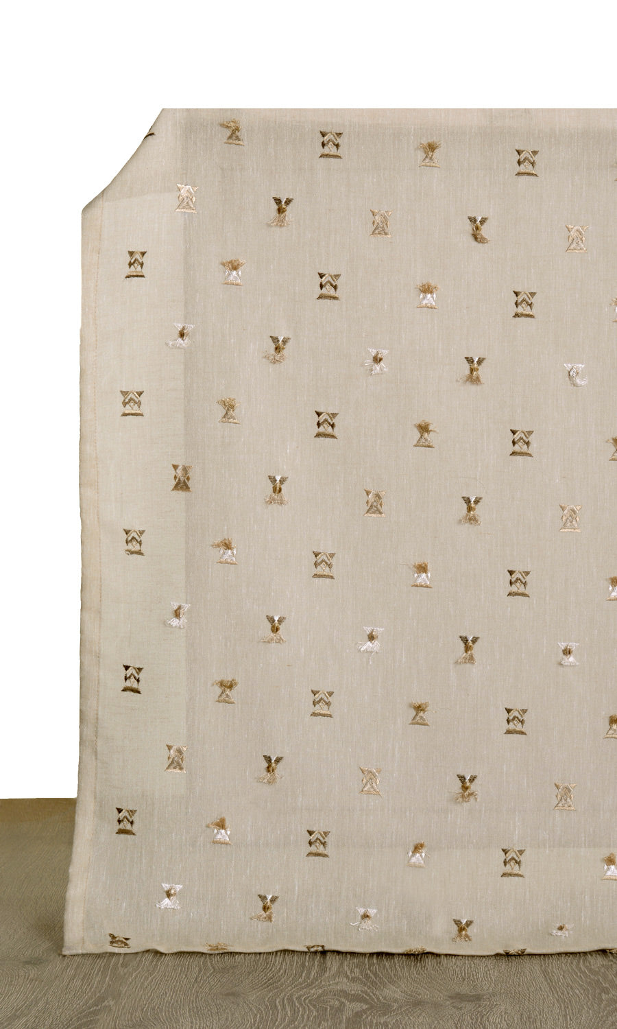 Embroidered Semi-Sheer Window Treatments Fabric Sample (Beige/ Brown)