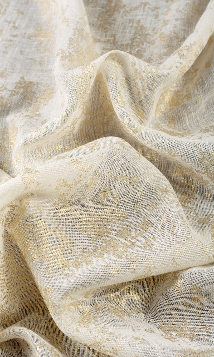 Metallic Print Semi-Sheer Fabric By the Metre for Roman Blinds & Shades (White/ Golden)