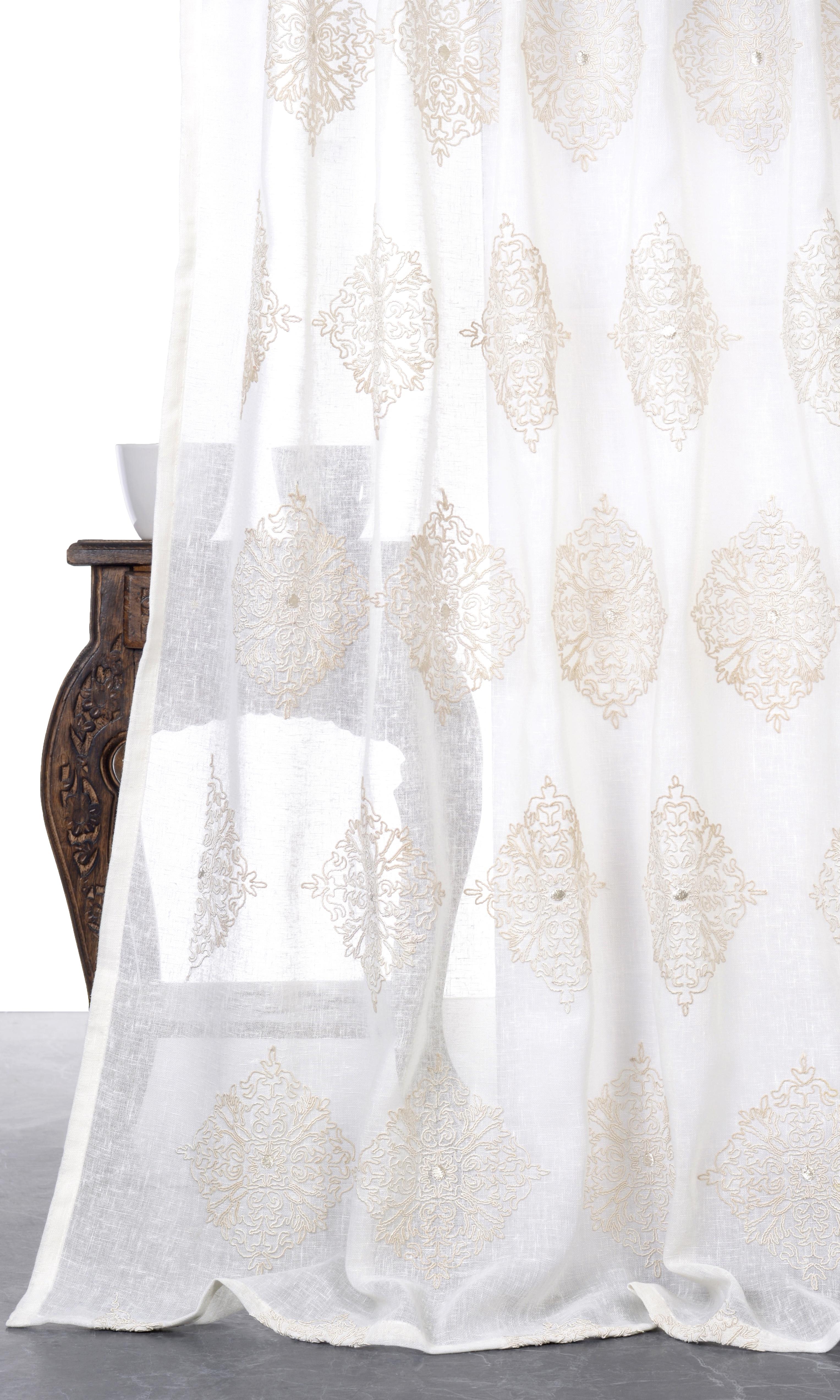 Sheer Floral Embroidered Home Décor Fabric Sample (White/ Cream)