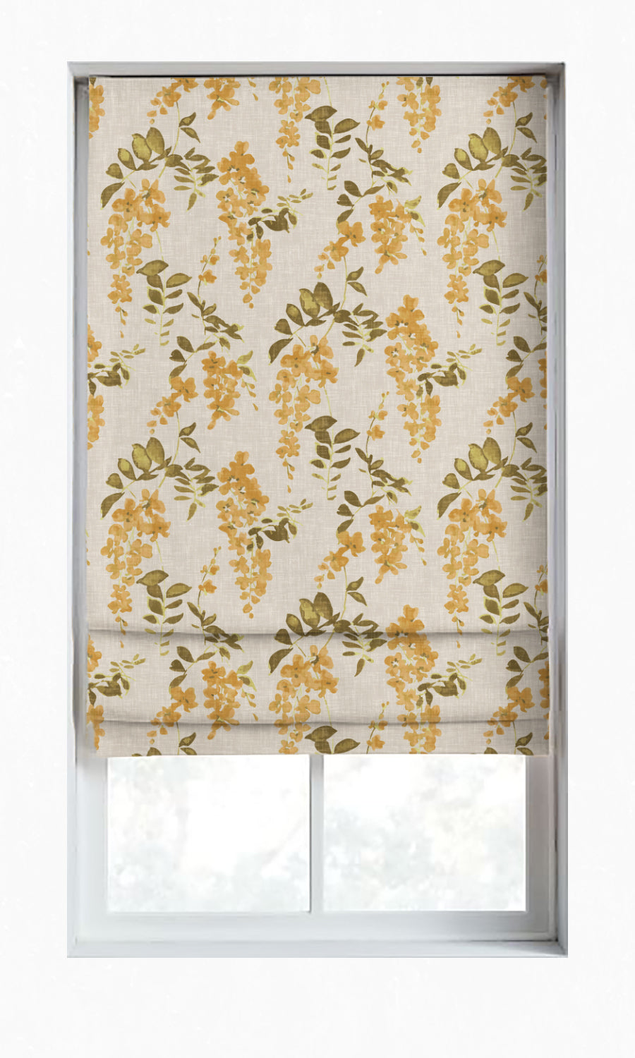 Dimout Floral Window Treatments Fabric Sample (Honey Yellow/ Grey)