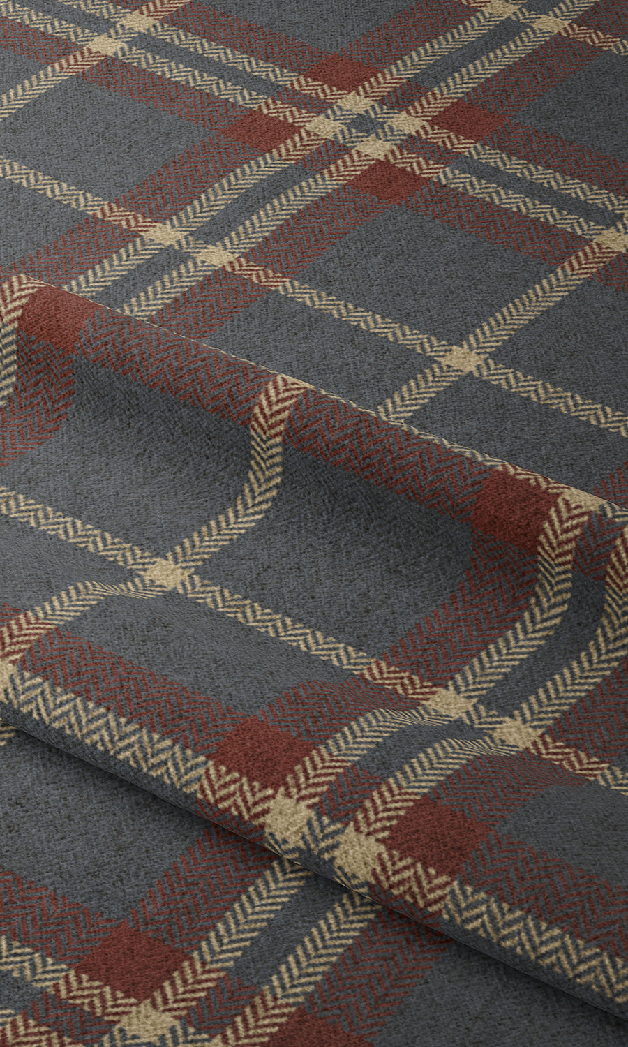 Checkered Fabric Material By the Metre (Grey/ Red/ Beige)