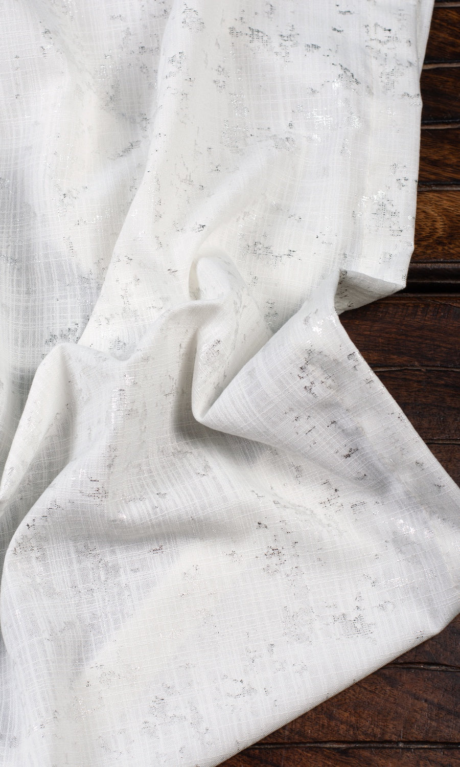 Metallic Abstract Print Home Textile Fabric Material By the Metre (White/ Silver)