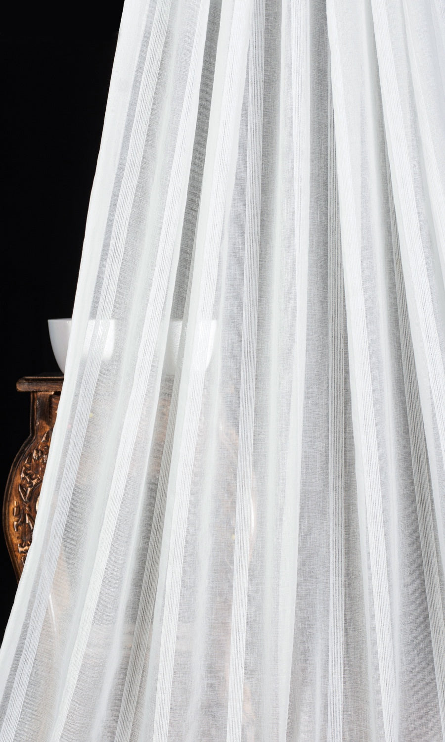 Striped Sheer Home Textile Fabric Material By the Metre (White)