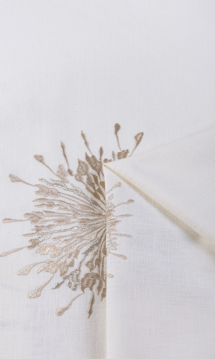 Sunburst Embroidered Window Treatments Fabric By the Metre (White & Pale Beige)