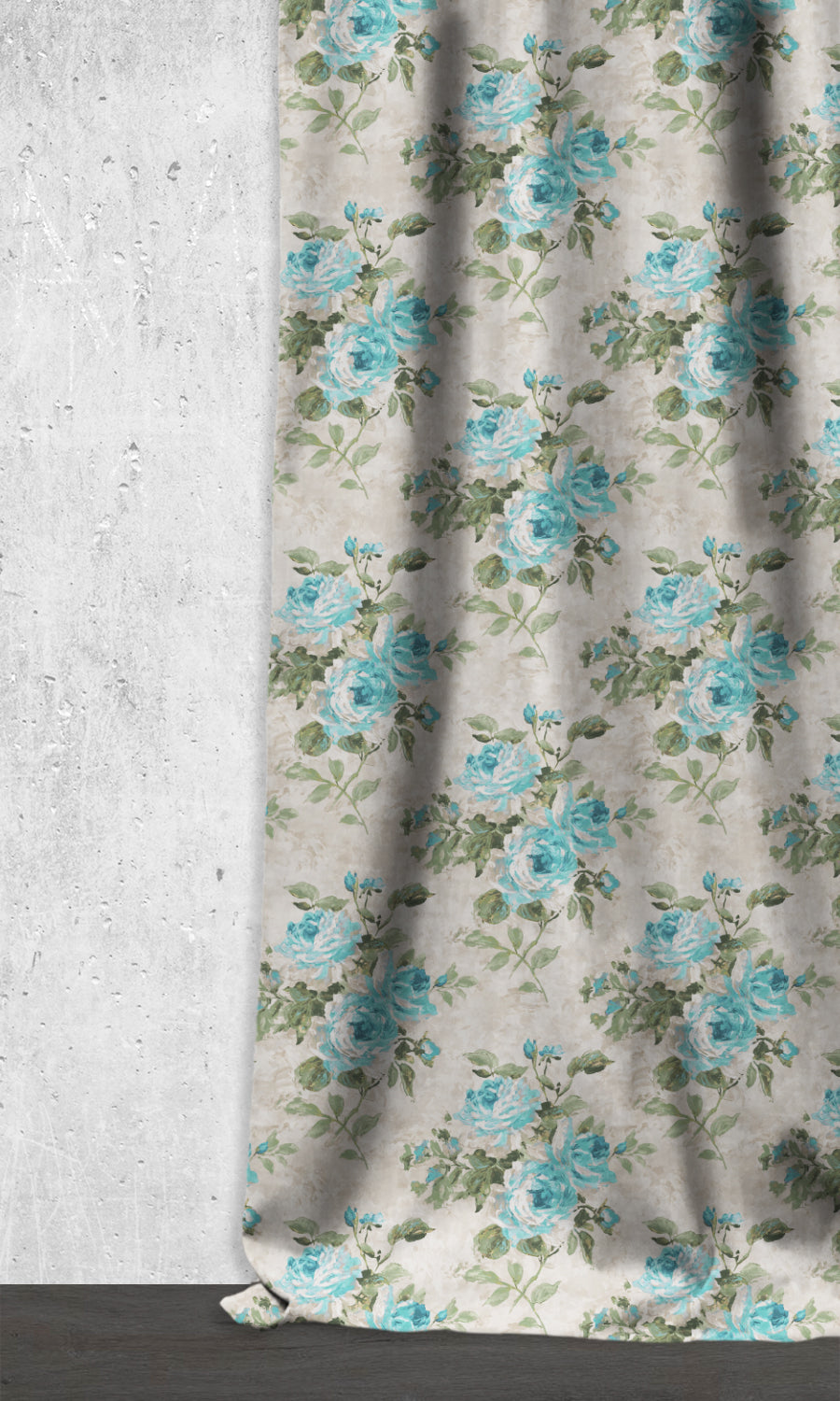Floral Dimout Home Décor Fabric Sample (Blue/ White/ Green)