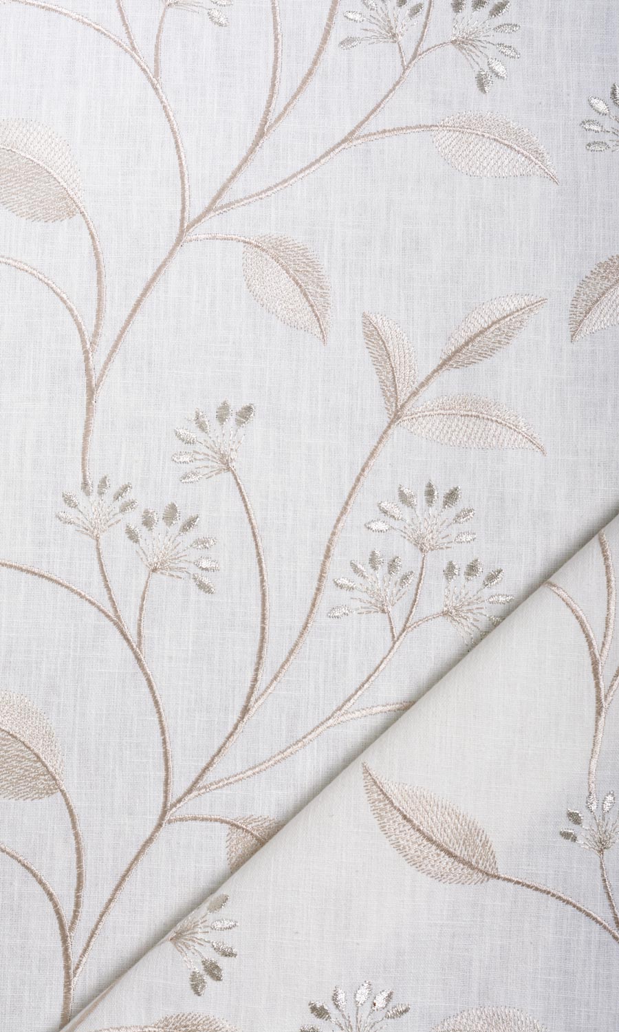 Floral Embroidery Free Fabric Material Sample (White/ Cream)