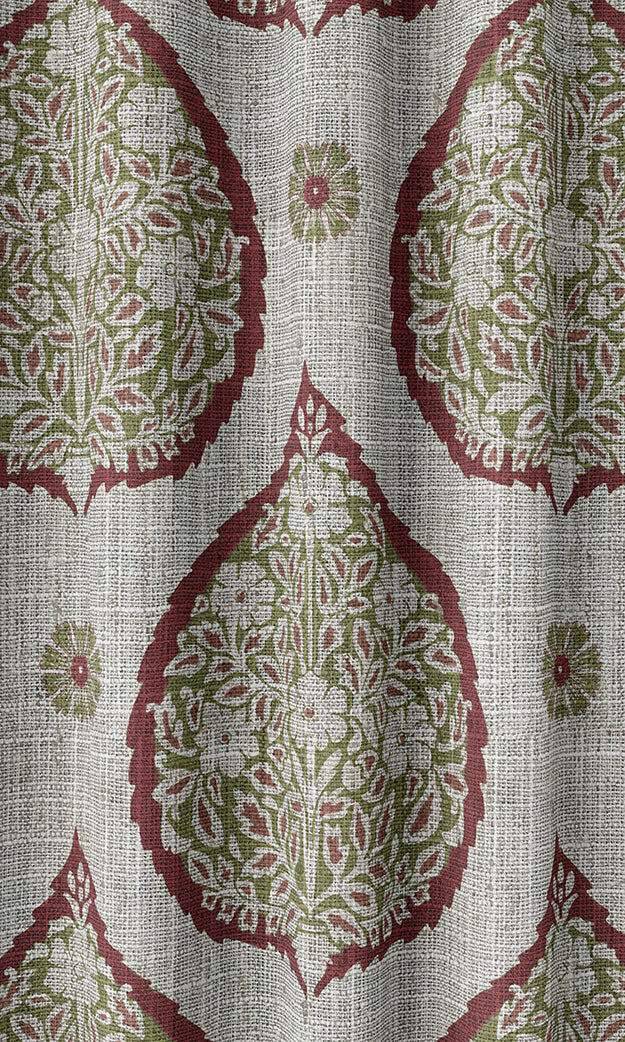 Paisley Flat, Plain, Fake, Faux, European Relaxed Roman Blinds (Red/ Green)