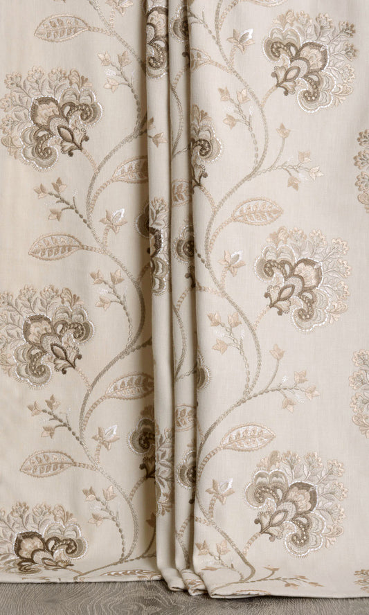 Vine Embroidered Home Décor Fabric By the Metre (Latte Beige/ Brown)