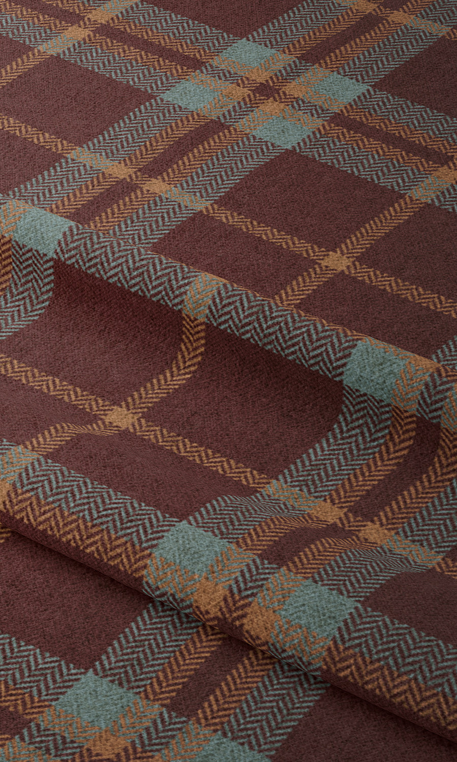 Checkered Fabric Material By the Metre (Wine Red/ Orange/ Blue)