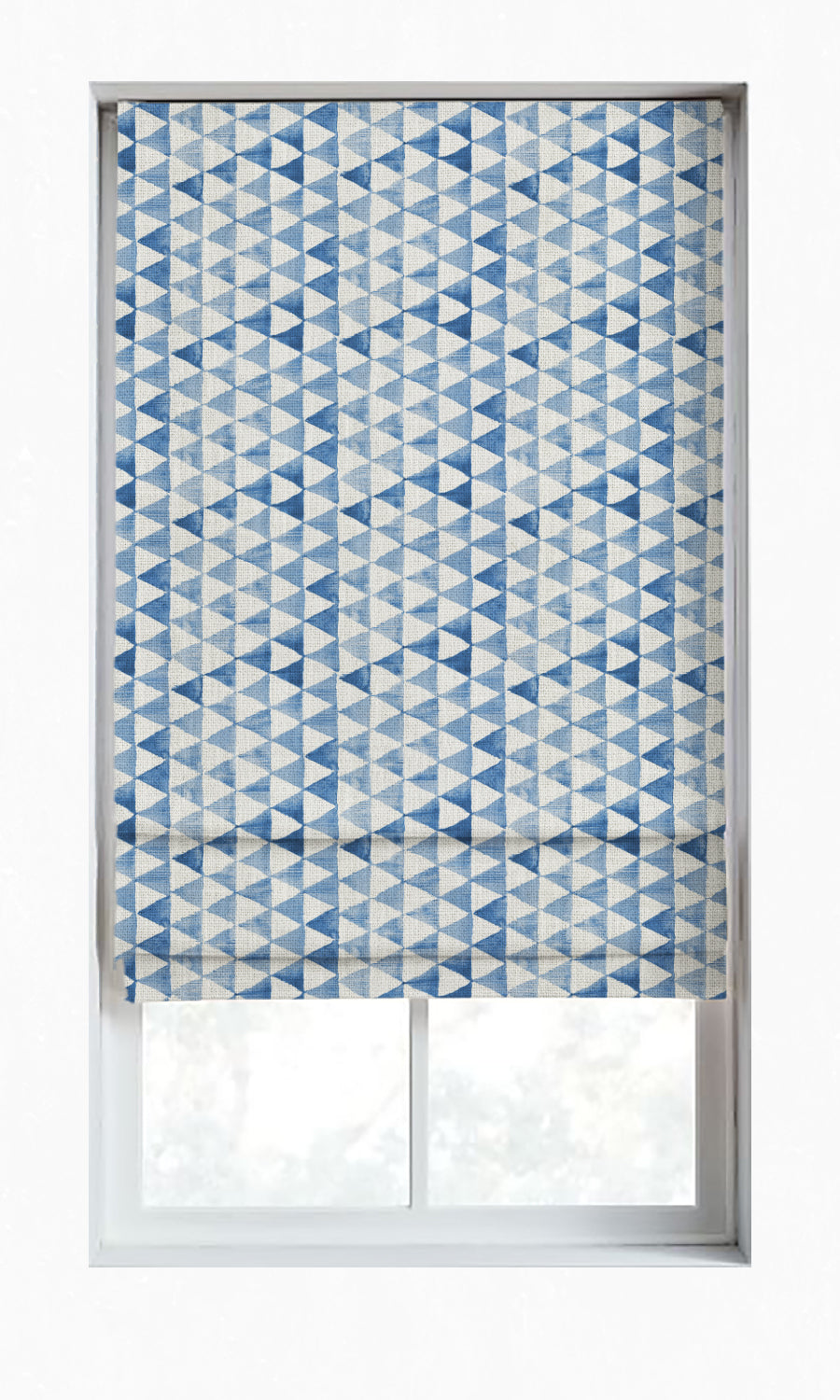 Triagonal Print Window Treatments Fabric By the Metre (Eggshell White/ Blue)
