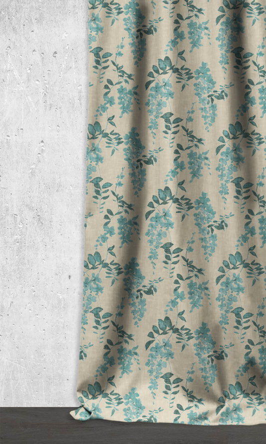 Floral Dimout Home Décor Fabric Sample (Blue/ Grey)