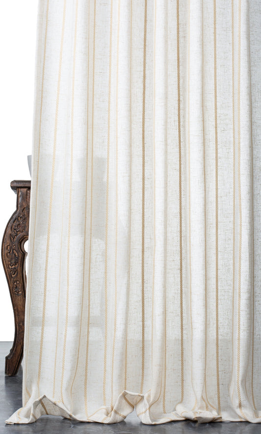 Striped Sheer Home Décor Fabric By the Metre (White/ Mustard Beige)