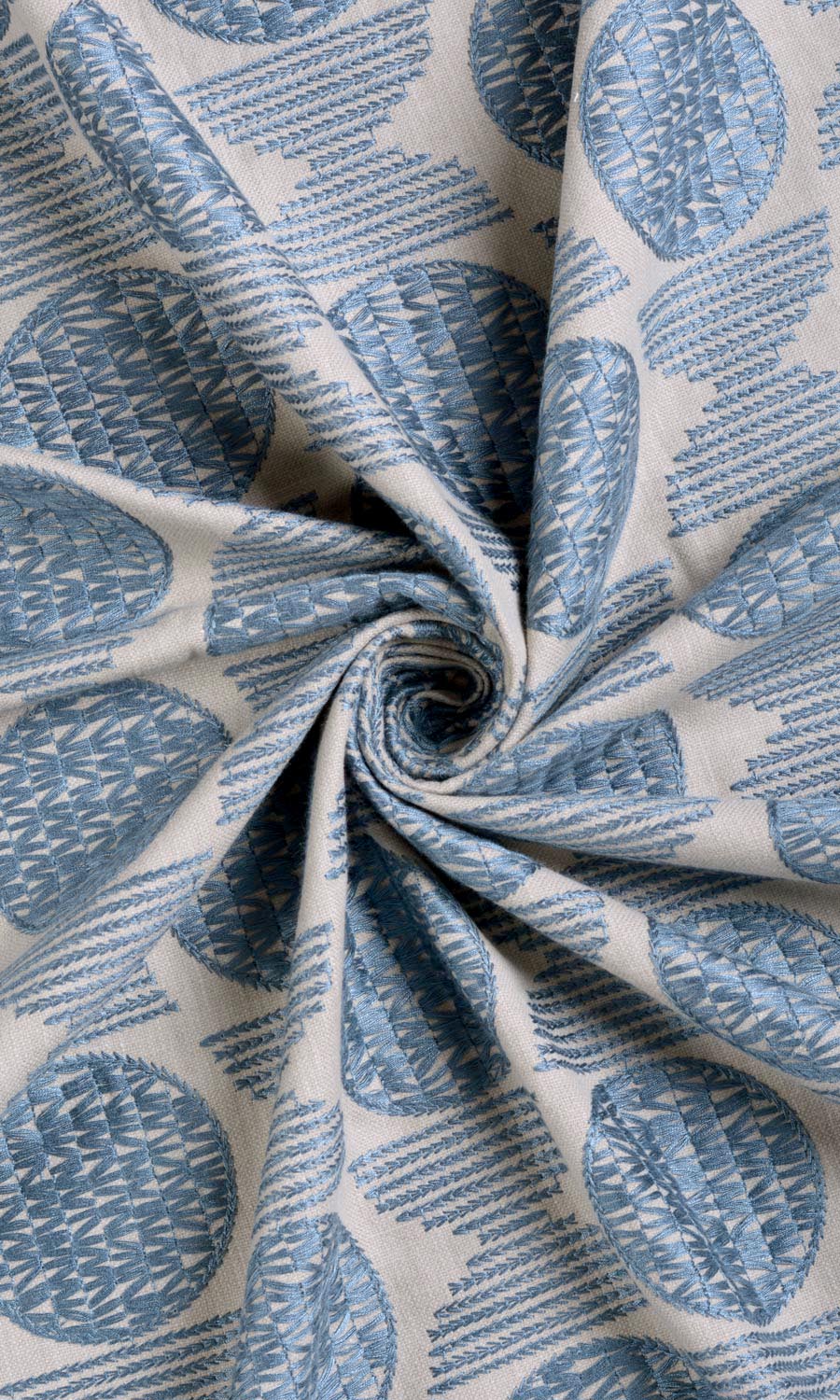 Embroidered Cotton Made-to-Measure Roman Blinds (Beige/ Steel Blue)