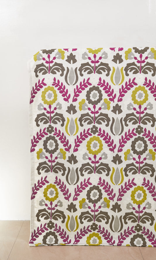 Floral Home Décor Fabric Sample (White/ Magenta/ Gray/ Green)