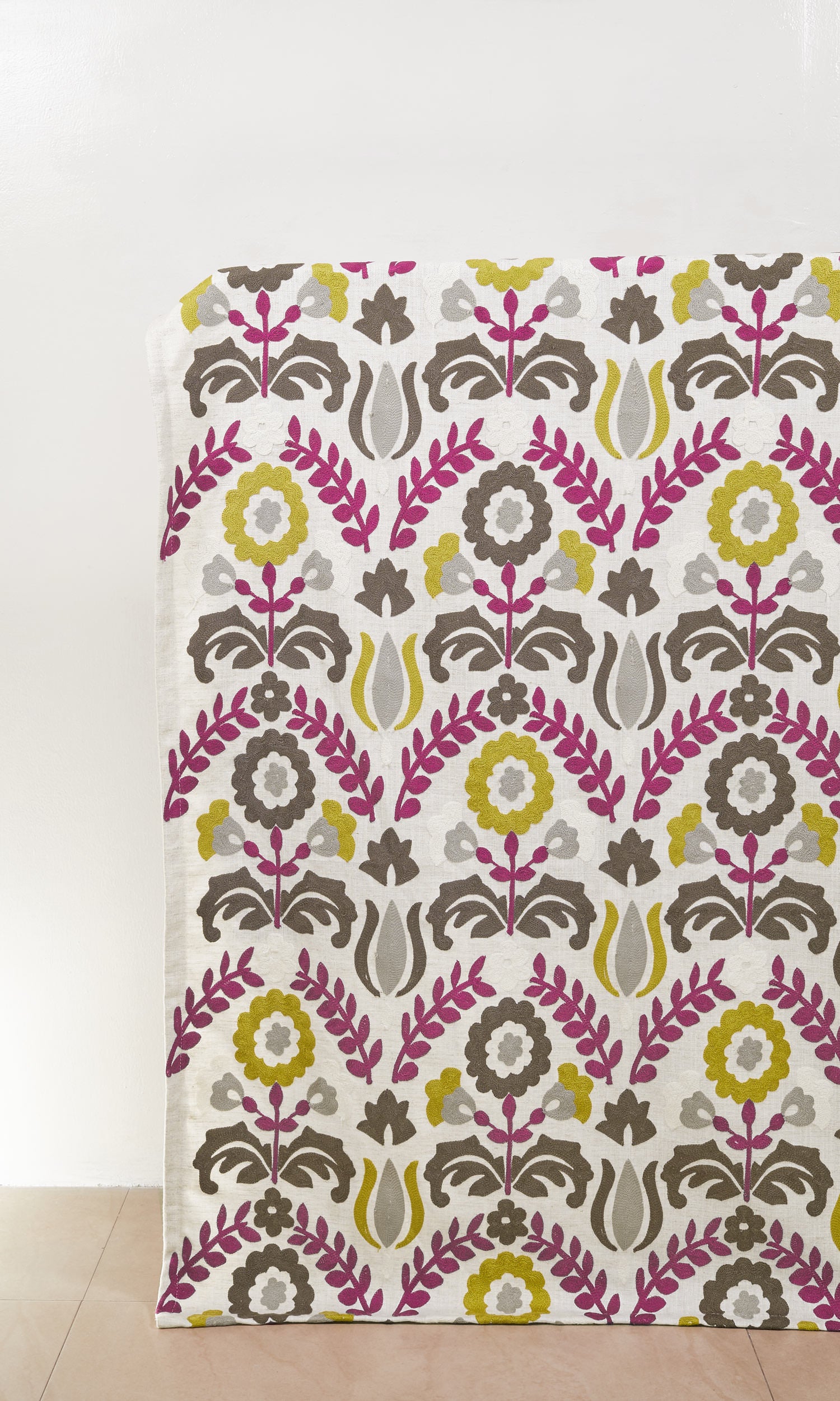 Floral Home Décor Fabric By the Metre (White/ Magenta/ Gray/ Green)