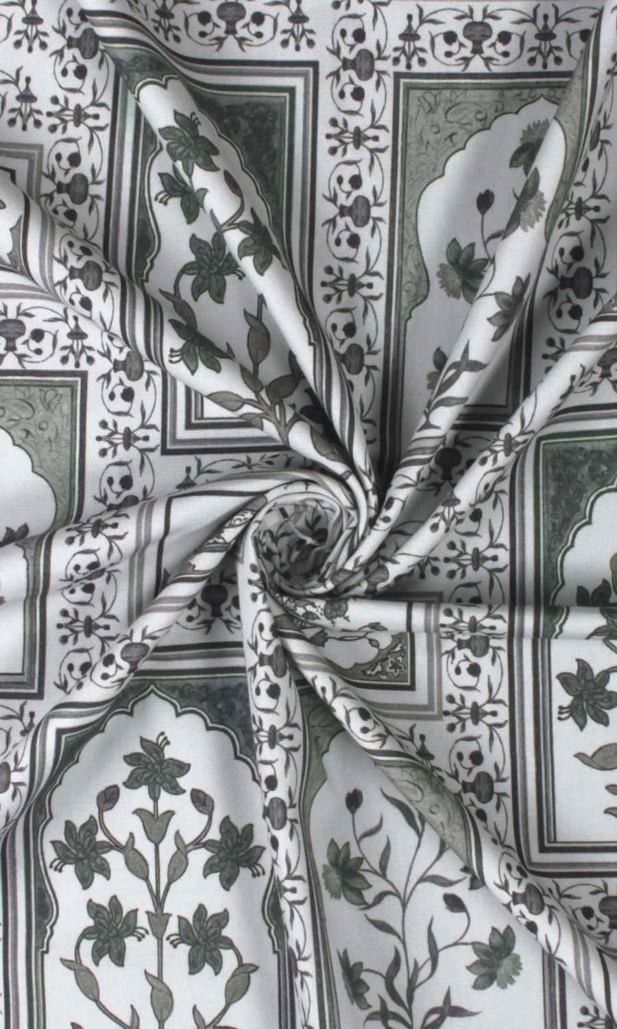Floral Cotton Home Textile Fabric Material By the Metre (White/ Grey)