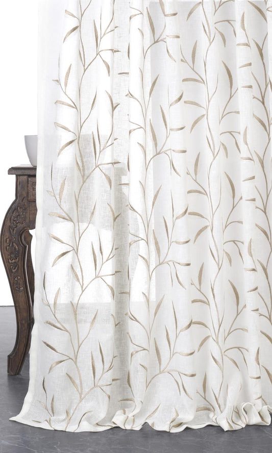 Sheer Floral Embroidered Shades (White/ Brown)