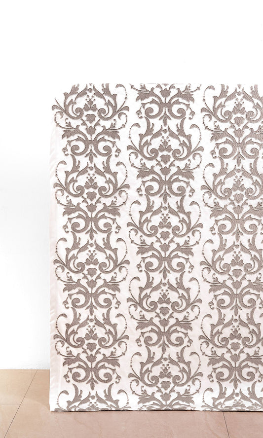 Damask Home Décor Fabric Sample (White/ Grey)
