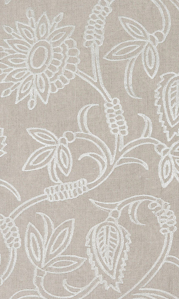 Floral Embroidered Linen Window Treatments Fabric By the Metre (Brown)