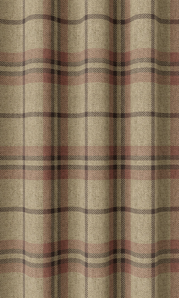Check Patterned Home Textile Fabric Material By the Metre (Beige/ Red)
