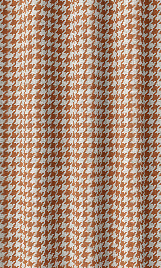 Houndstooth Home Décor Fabric By the Metre (Burnt Orange/ White)