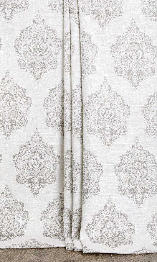 Damask Poly-Cotton Home Décor Fabric Sample (Off White/ Gray)