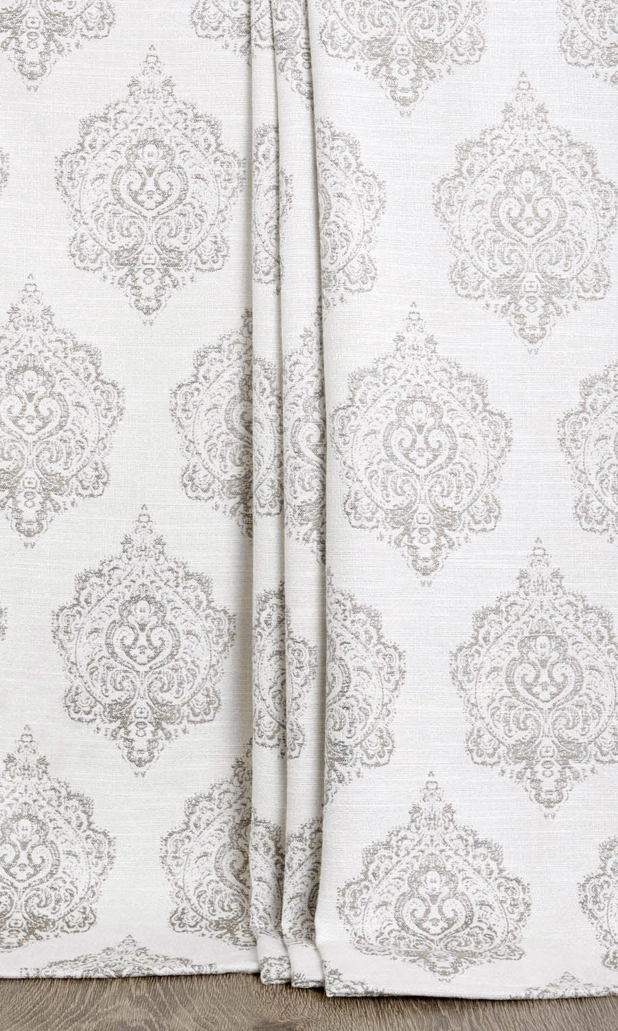 Damask Poly-Cotton Home Décor Fabric By the Metre (Off White/ Gray)