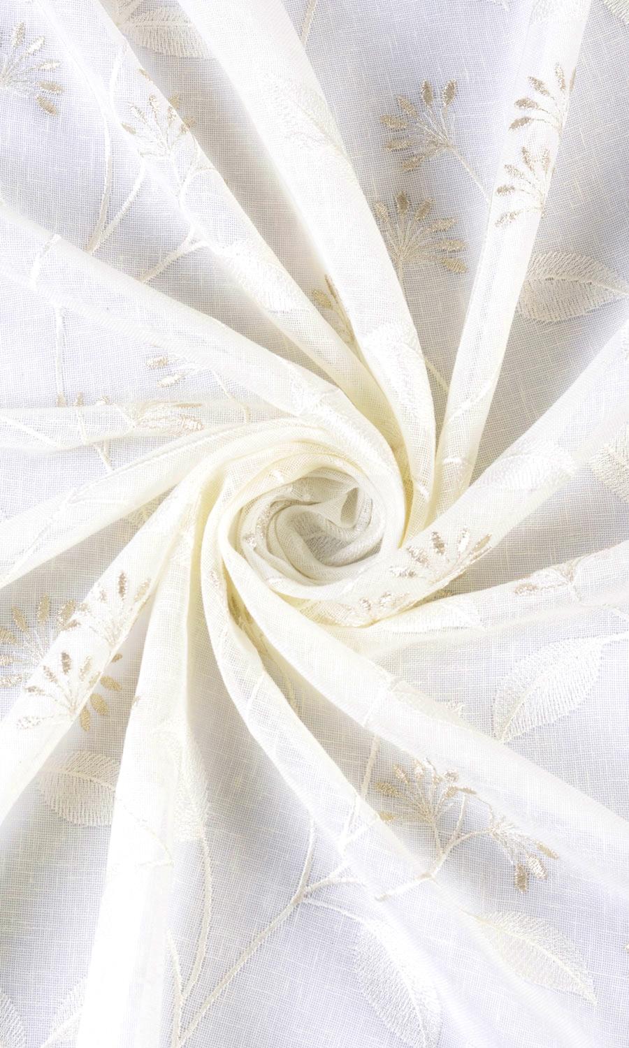 Floral Sheer Home Textile Fabric Material Sample (White/ Cream)