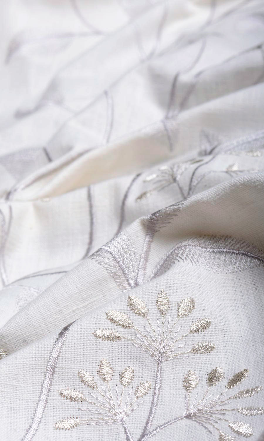 Floral Embroidery Home Textile Fabric Material Sample (White/ Cream)
