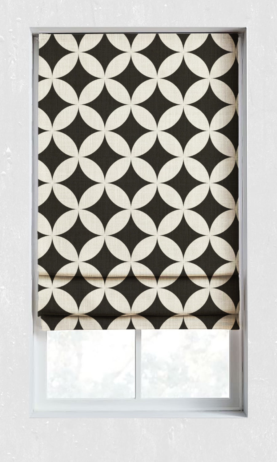 Modern Geo Print Roman Blinds (Black/ Ivory) for Living, Bedroom, Kitchen, Bathroom