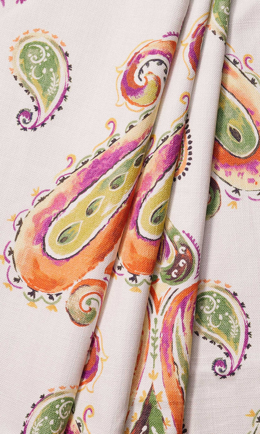 Paisley Print Home Décor Fabric By the Metre (Green/ Orange)
