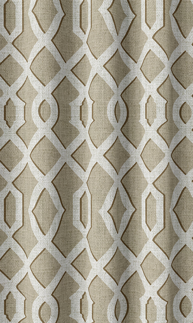 Trellis Patterned Home Textile Fabric Material By the Metre (Beige & White)